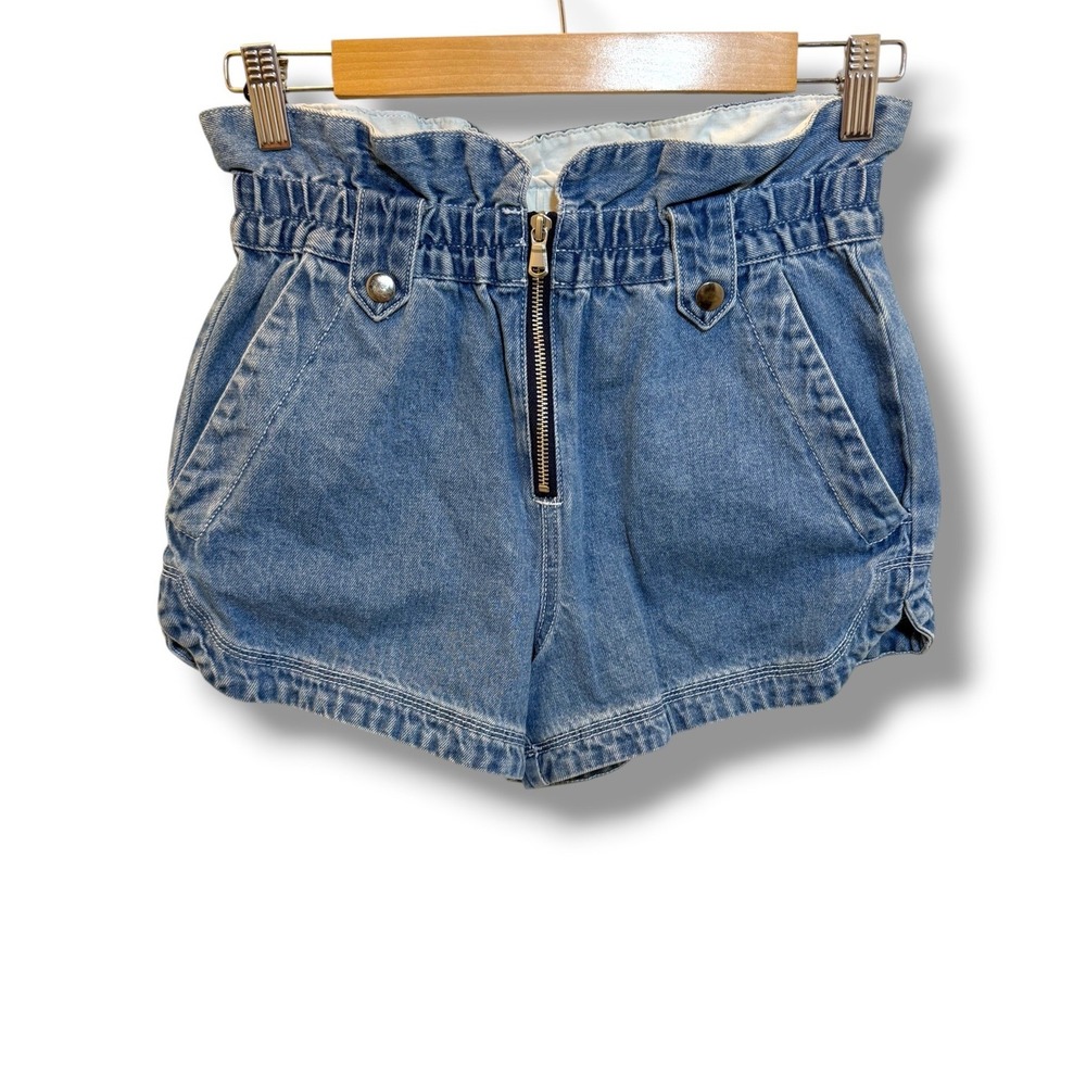 Sea New York Denim Shorts Womens 00 Blue Paperbag Waist High Rise Exposed Zip